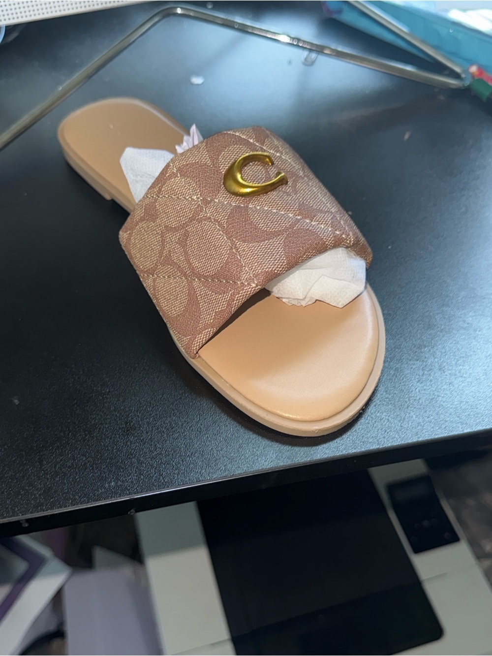 Coach Brown Slide with Gold 'C' - Picture 2 of 4